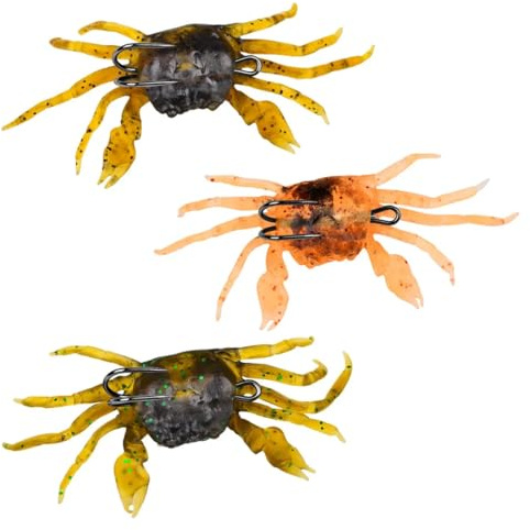 XPEX 3 Pièces Leurre Pêche Crabe,Leurre Peche Mer, Leurre Souple, Leurre Simulation D'Appâts Crochet Appât De Crabe 3D Simulé Avec Hameçons Pointus, Adapté À L'Eau Douce Et Marine(3Couleurs)