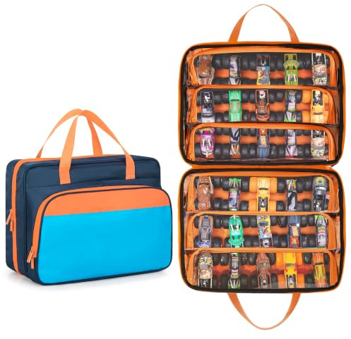 CURMIO Spielzeugauto Tasche Kompatibel mit Monster Jam Trucks, Dunkelblau | Transparente TPU-Tasche, Vollständig Offenes Design, Hält Bis zu 34 Spielzeug-Lkw, Aufbewahrung & Unterwegs, Nur Tragetasche