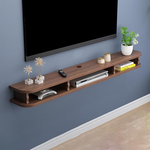 Meuble TV flottant avec rangement et gestion des câbles pour TV de 30 à 65 pouces, console multimédia murale moderne, finition noyer