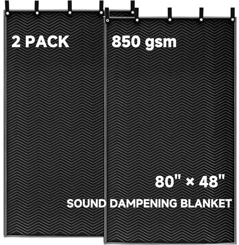 2 Pcs Large Sound Dampening Blanket 48 x 80, 850GSM Acoustic Sound Blanket with Grommets,Heavy Duty Studio Sound Absorption Blankets,Acoustic Blanket Noise Reduce,Light Blocker,Moving Blankets
