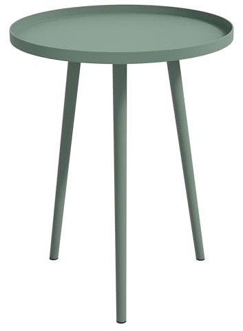 Outsunny Beistelltisch Garten, wetterfester Gartentisch mit erhöhtem Rand, Balkontisch aus Stahl, runder Kaffeetisch 20kg belastbar, Ø40x50H cm, Sofatisch für Outdoor Indoor Balkon Terrasse Grün