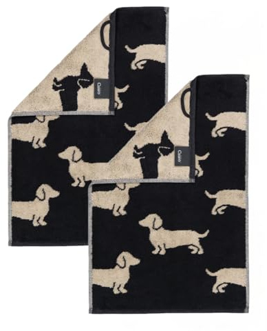 2 Stück Cawö We Love Dogs Gästetücher 6246-93 Dackel Schwarz 30x50