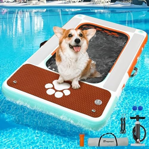 FBSPORT Pool ramp pool stairs for dogs,dog ramp for swimming pool,Dog Pool Float, Inflatable Dog Float for Pool, Lakes, Boats and Sea, Non-Slip EVA Floating Dock Platform