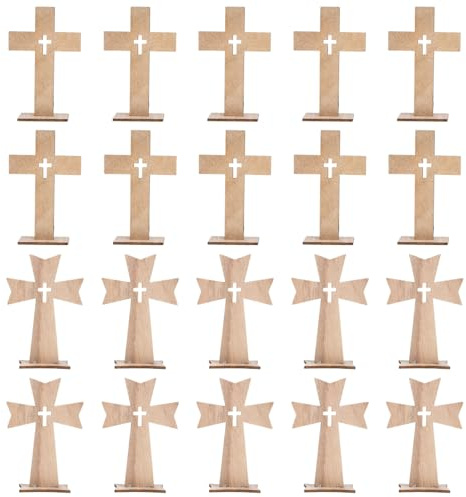 VICASKY Holzkreuz Handschmeichler Kreuz Zum Basteln Holzkreuze 20 Stück Stehendes Mit Ständer unlackierte Holz zum Katholisches Aus Gefertigtes Spirituelles Religiöses Heimdekoration 11x7.5x0.3cm