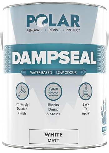 Polar Water Based Damp Seal - 5 Litres, White - Low Odour, Solvent Free, Damp Proofing Paint, Stain Blocker - Interior Walls & Ceilings - Smooth Matt Multi-Surface Finish