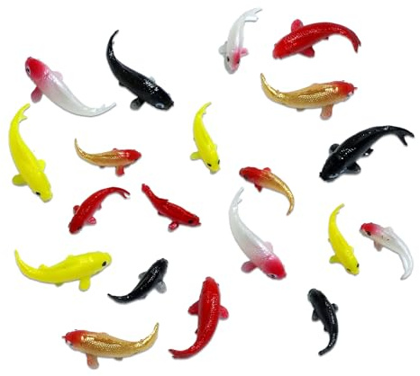 Gabrella 20 Pcs Mini Koi Fish Goldfish Figurines Miniature Tiny Carps Garden Supplies, Little Fake Goldfish, Plastic Fish Figures Small Goldfish Miniature Carp Ornament