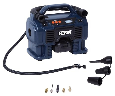 FERM – Compresseur sans fil 20V avec batterie 2.0Ah et chargeur – 160 PSI / 11 bar – Compresseur & souffleur portable