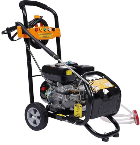 Gasolina Hidrolimpiadora 2200 PSI 150 Bar, 7,5 CV, hidrolimpiadora de gas con 5 boquillas y manguera de 8 m, autocebante, para coche, terraza, jardín, patio, color negro