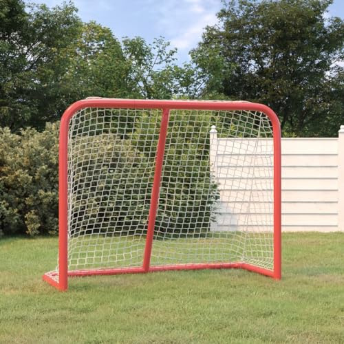 QUAHEAS Hockeytor med nät av polyester och pulverlackerat stål 153 x 60 x röd vit, vikbar, väderbeständig, stabil för träning, lek och utomhusbruk, i trädgården, klubb, skola, sport