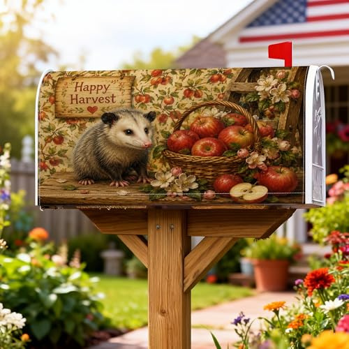 Opossum - Coperture magnetiche per cassette postali, rustiche, per cesti di mele autunnali, tonalità calde, per decorazioni per casa e giardino, 45,7 x 53,3 cm