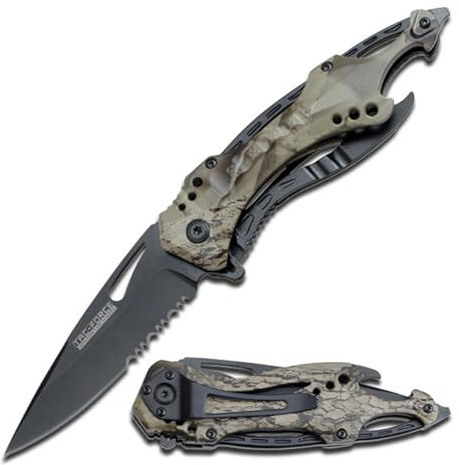 Tac-Force Folding Pocket Knife, 3.25-inch Serrated Blade, Grey Camo Aluminum Handle, 7.75-inch Overall Length TF-705GC