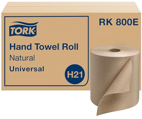 Tork Paper Towel Roll Natural - Universal Hand Roll, Natural Paper Towels with Brown Tissues made of 100% Recycled Fiber, 6 Rolls x 800 ft, Compatible with H21 Dispenser, RK800E