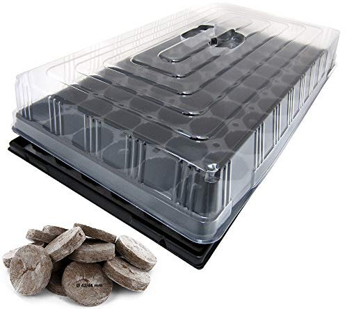 GREEN24 PRO40+ Komplett-Set Zimmer-Gewächshaus Anzuchthaus Hydroponik XL mit Torfquelltöpfen, automatischer Bewässerung, Profi Treibhaus mit Wanne + Kapillarsystem + QP Topfplatte + Haube + Jiffy