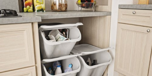 Kis 3 x Stacking Waste/Recycle/Laundry Sorting Plastic Bins Boxes & Lids White