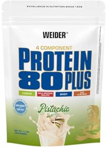 Weider - Protein 80 Plus - 4-Komponenten Protein Pulver - Hoher Proteingehalt mit 80% Eiweiß - Cremige Shakes mit Calcium & Vitamin B6-500g - Pistazie
