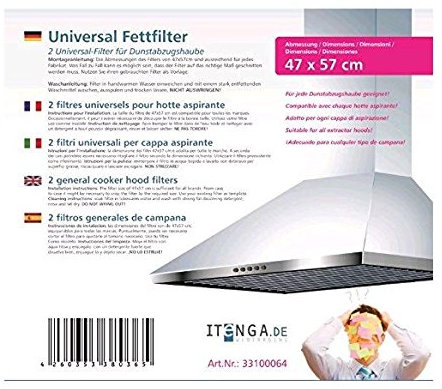 2x itenga Universal Dunstfilter/Fettfilter für jede Dunstabzugshaube geeignet- zuschneidbar 47x57cm - Flachfilter - 2er Set