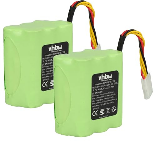 vhbw Sparset 2X Batterie Ni-MH 3500mAh (7.2V) pour aspirateur Neato Signature, Pro, Robotics XV-25 remplace 945-0005, 945-0006, 945-0065.