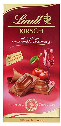 Lindt Schokolade Kirsch | 12 x 100 g Tafel | Vollmilch-Schokolade mit fruchtigem Schwarzwälder Kirschwasser, alkoholhaltig | Schokoladentafel | Schokoladengeschenk