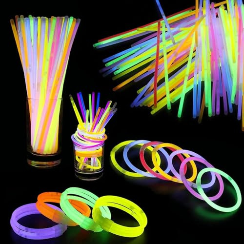 WedDecor 8  Zoll Leuchtstäbe Party Packungen Armbänder Halsketten Neon Licht Fluoreszierend 50 Teile Im Dunkeln Leuchtende Spaß Party Zubehör - Mehrfarbig Leuchtstäbe, 200pcs