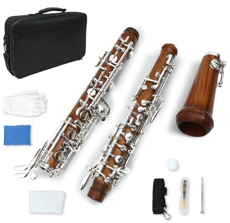 Yinfente Oboe Profesional Con Llave C Izquierda F - Resonancia Semiautomática, Ebonita/Palisandro - Piezas Incluidas (Palisandro-Plata)