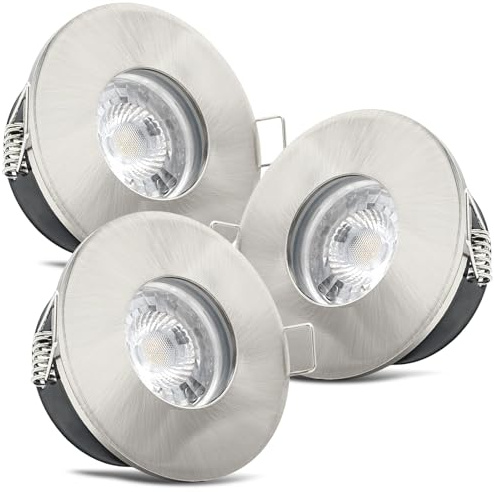 trendlights24 V2 Decken Einbaustrahler rund flach IP65 230V 5W 3er Set | Decken Einbauleuchten, Edelstahl Optik gebürstet, ultra flach, 35 mm, LED Spots, Warmweiß, 3000k, austauschbar Bad, außen