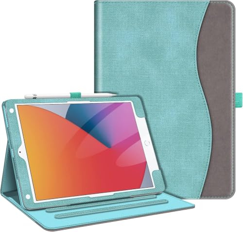 FINTIE Case for iPad 9th / 8th / 7th Generation (2021/2020/2019) 10.2 Inch | [Corner Protection] Multi-Angle Viewing Stand Cover with Pocket & Pencil Holder Auto Wake Sleep, Turquoise