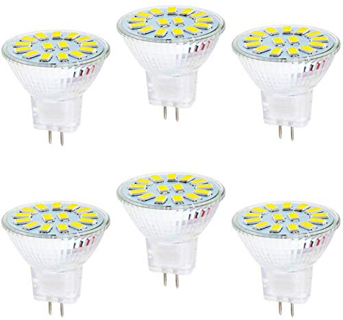 Lxcom Lighting LED MR11 Light Bulb 6 Pack 5W LED Flood Light 40W Halogen Replacement GU4 Bi-Pin Base Daylight White 6500K MR11 Spotlight AC/DC12V for Landscape Recessed Track Lighting