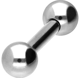 PIERCINGLINE Piercing barbell en acier chirurgical - 2 boules - Barre de piercing pour la poitrine, les parties intimes et la langue - Tailles et couleurs au choix, 14 mm