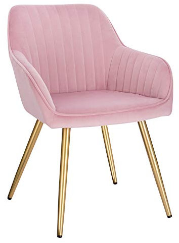 Lestarain Esszimmerstühle 1er Set, für Esszimmer Wohnzimmer Küche, Küchenstühle gepolstert mit Armlehne Metallbeinen, Sitzfläche aus Samt, Rosa
