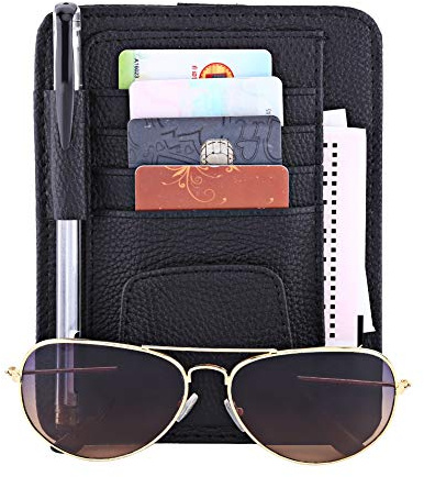 Auto Auto Sonnenblende PU Leder Organizer Beutel Tasche Karte Aufbewahrungsbrille Halter Clip Schwarz, Beige, Orange, (optional)(Schwarz)