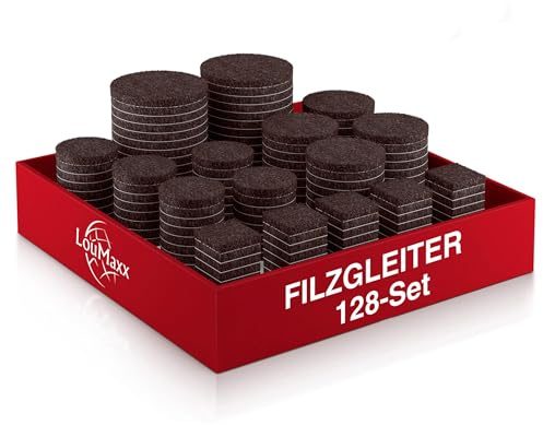 LouMaxx Juego de 128 Deslizadores de Fieltro autoadhesivos (Redondos y rectangulares), Color Blanco