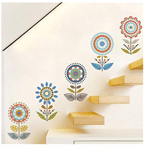 QSCTYG Stickers Escalier Autocollant Mural de Pot de Fleurs de Fleurs Abstrait pour Chambre de Bureau Escaliers Accueil Décor Pastéal Mural Art DIY PVC Decal 274 (Color : A)