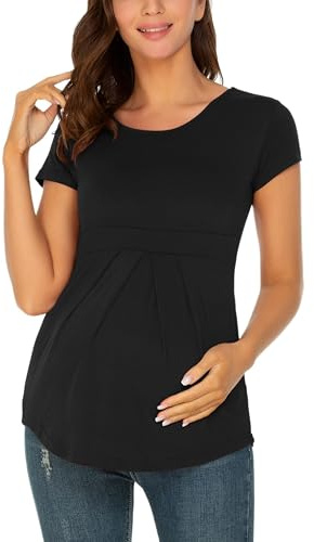Love2Mi Maglietta premaman da donna, a maniche corte, per gravidanza, S-nero., M