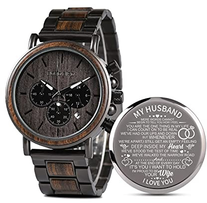 2win Engraved Wooden Watch for Boyfriend My MAN Fiancé Husband Customized Personalized Wood Watches for Men Birthday Anniversary Personalized Watch (C-My Husband)
