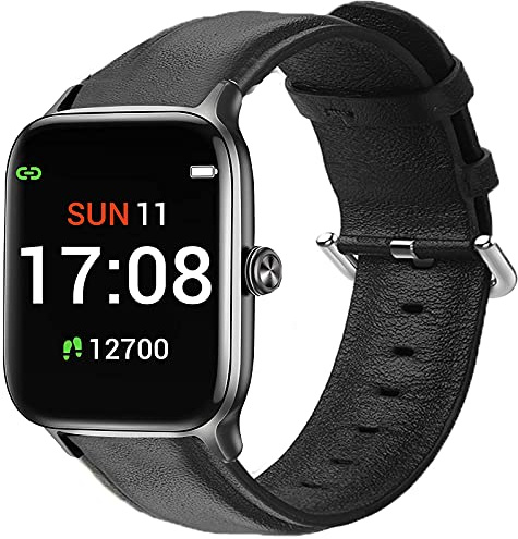 LvBu Armband Kompatibel mit Letsfit EW1, Quick Release Leder Classic Ersatz Uhrenarmband für für Letsfit IW1 / Letsfit IW2 Smartwatch (schwarz)
