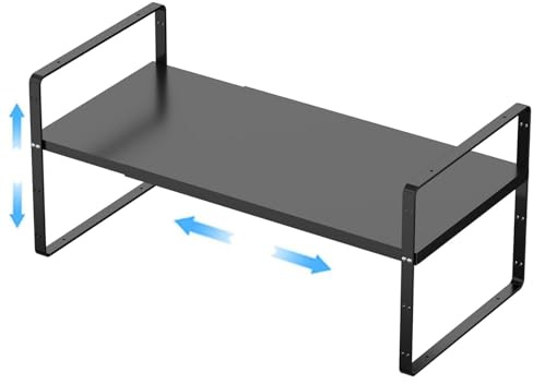 GEDLIRE Erweiterbarer Schrankregal Küchenregal Organizer, stapelbarer Metall Gewürzregal Regaleinsatz Schrank-Organizer Regal, Küche Aufbewahrung Lagerregal für Zuhause, Speisekammer, Schwarz