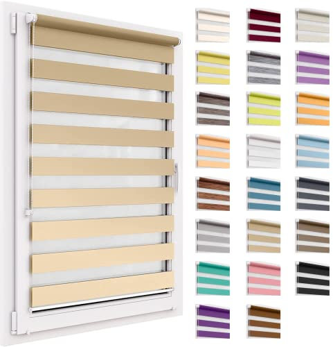 Doppelrollo ohne Bohren, 43x150 cm Stoffgröße, Duo Rollo Klemmfix, Easyfix, lichtdurchlässig und verdunkelnd, Day&Night, Klemmrollo Sonnenschutzrollo Fensterrollo für Fenster & Türen