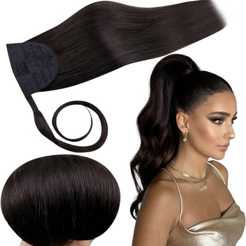 RUNATURE Pferdeschwanz Haarteil Schwarz 30cm 70g #1B | Remy Pferdeschwanz Haarteil–hitzebeständig, nahtlose Clips, atmungsaktiv. Kein Haarausfall, sofort Volumen, klassisch.