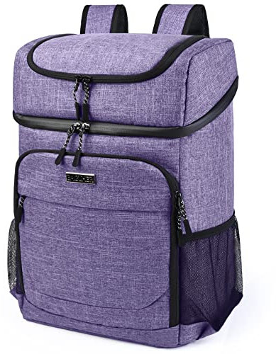 BAGLHER Cooler Backpack 30 Cans, Leakproof Waterproof Cooler Bag with 5 Reusable Ice Pack for Camping, Beach, Hiking, Purple