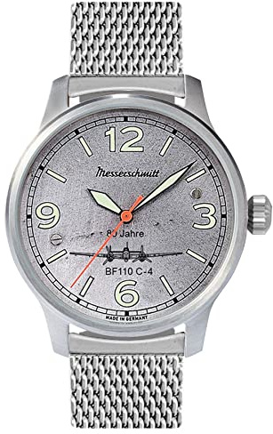 Messerschmitt Automatik Herren Fliegeruhr Milanaiseband Silber BF 110-ALU-M – Made in Germany