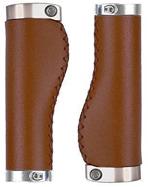 Fahrradgriffe, PVC-Mikrofaser, Leder, ergonomisch, handgenäht, lässig, Retro-Griffe, rutschfest, doppelt verriegelbar, Lenkerhebel für MTB, Rennrad (Dunkelbraun-135 mm-A)