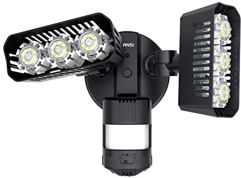 SANSI LED-strålkastare med rörelsedetektor utomhus, 2 700 LM 5 000 K dagsljus vit superljus utomhu med justerbara 2 huvuden, IP65 vattentät strålkastare säkerhet för garage, gård, svart