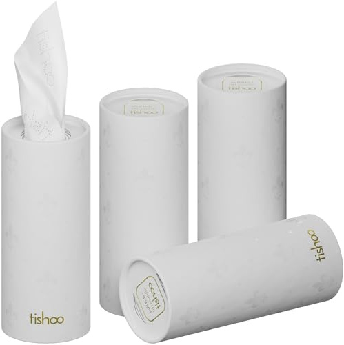 tishoo 4-lagige, ultra-luxuriöse Taschentücher mit Hyaluronsäure | für Getränkehalter im Auto, Zuhause & unterwegs | 4 Röhren x 40 Tücher | White/Pure