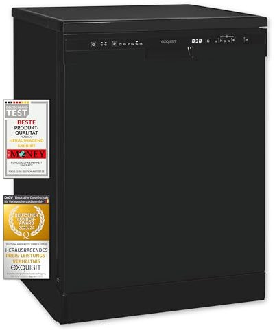 Exquisit® Lavavajillas 60cm, 12 Servicios, Color Negro, Clase D, Apertura Automática de Puerta, Función Secado Extra, Display Digital, Inicio Diferido 24h, Programa Rápido, Medidas (84,5x59,8x60,0cm)