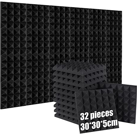 32 Pezzi Pannelli Fonoassorbenti, 30 * 30 * 5cm Pannelli Insonorizzanti per Pareti, alta densità, ritardante di fiamma, Isolamento acustico per home theatre,studi di registrazione, sale conferenze