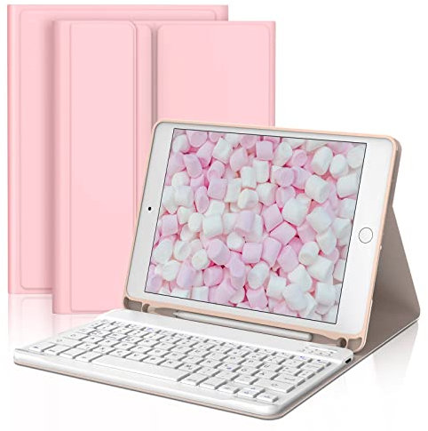 D DINGRICH Tastatur Hülle für iPad 6. Generation 2018, 5. Generation 2017, 9.7 Zoll, 2 & 1, Wireless Bluetooth Tastatur QWERTZ Deutsch- Stifthalter- ZZ3