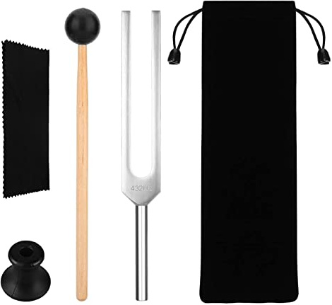 Stämgaffel A432 Hz set i aluminiumlegering med rengöringsduk och svart förvaringsväska, tuning gaffel medical med Mallet plastfot för yoga, meditation, musikinstrument, ljudterapi