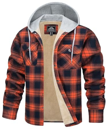 TACVASEN Herren Fleece Thermohemd Warm Flanellhemd Holzfällerhemd Winter Innenfleece Kapuzenpullover Jacke