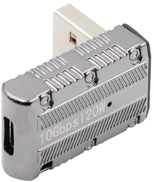 xiwai Adaptador USB 3.1 tipo C hembra a USB 3.0 A macho, 10 Gbps, estilos Mecha Cyberpunk, USB-C 120 W, convertidor de datos de potencia, 90 grados, perfil bajo, carcasa de aleación en ángulo para