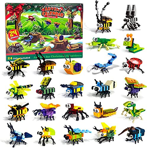 Auspcers Adventskalender 2024, 24 Insekt Klemmbausteine Set, 24 Kleines Insekt + 2 Groß Lord Insekt Bausatz, Für Jungen und Mädchen